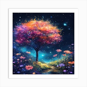 Tree In The Night Art Print