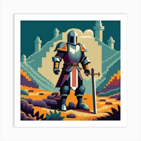 Pixel Art Medieval Knight Poster 1 Art Print
