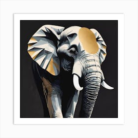 Elephant Black Backdrop And Gold Details Art Print