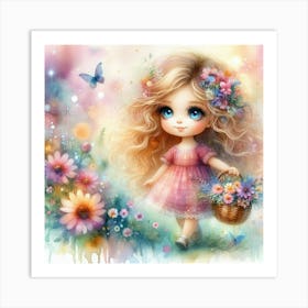 Little Girl With Flowers 8 Art Print