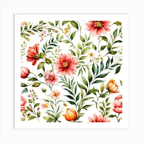 Watercolor Floral Seamless Pattern 1 Art Print