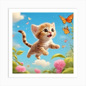 The Kitten and the Butterflies Art Print