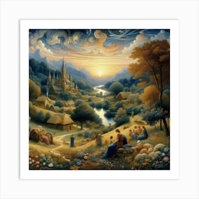 Village At Sunset Art Print