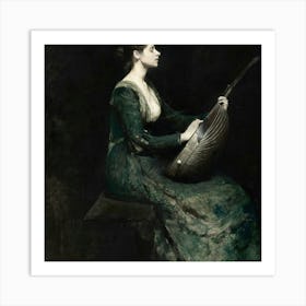 Woman Playing A Lute Art Print