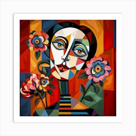 Abstract Of A Woman With Flowers Art Print