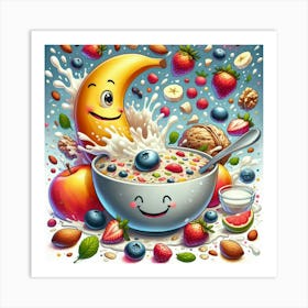 Happy Breakfast Cartoon Art Print