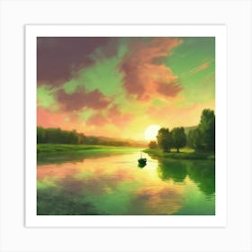 Sunset By The River  Art Print