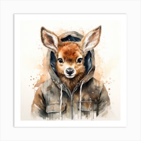 Watercolour Cartoon Reindeer In A Hoodie 1 Art Print