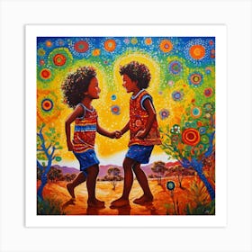 Two Children Dancing In The Sun Art Print