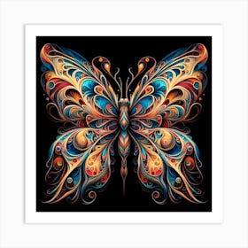 Vibrant Art Deco Butterfly on Black Art Print