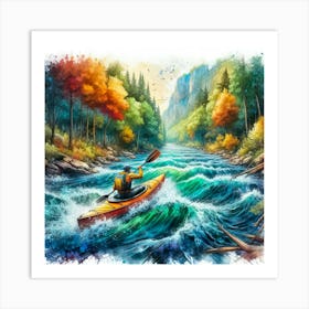 River Kayaking Art Print