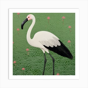 Ohara Koson Inspired Bird Painting Greater Flamingo 1 Square Art Print