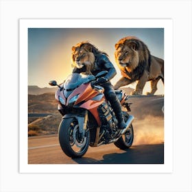 Lions And Motorcycles Art Print