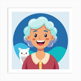 Happy Grandmother With Cat Art Print