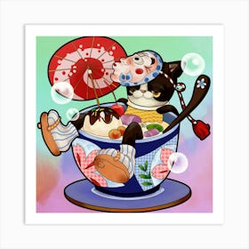 Cat In A Cup Art Print