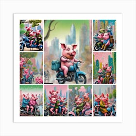 Pigs On Bikes Art Print