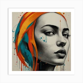 Girl With Colorful Hair Art Print