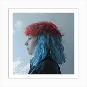 Girl With Blue And Red Hair Art Print