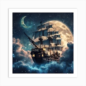 Ship In The Moonlight Art Print