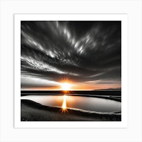 Sunset Over A Pond Art Print