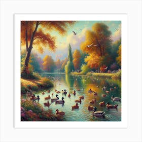 Ducks In The Pond 1 Art Print