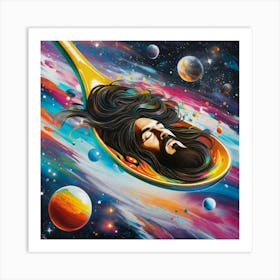 Thinking head up in space  Art Print