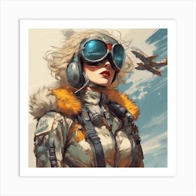 A Badass Anthropomorphic Fighter Pilot Woman, Extremely Low Angle, Atompunk, 50s Fashion Style, Intr (1) Art Print