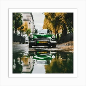 Classic Car In The Rain Art Print