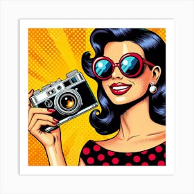 Retro Woman With Camera Art Print