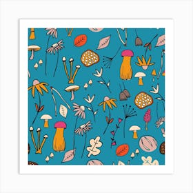 Mushroom Blue Square Art Print
