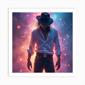 Michael Jackson With A Watercolor Magical Aurora Backdrop 1 Art Print