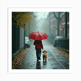 Asm A Kid Walking His Dog In The Rainy Day Holding Un 0748c955 Fdf8 44ee A94e 18d9f4bd43dc Art Print