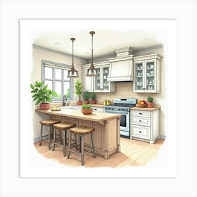 Charming Kitchen In Watercolor, Classic, And Modern Appeal 1 Art Print