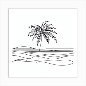 Impressionism Meets Relaxation: A Single Line Drawing of a Palm Tree on a Beach Art Print