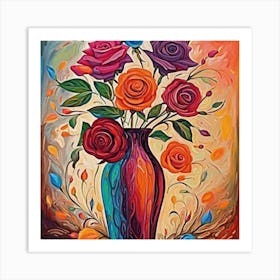 Colorful Roses In A Vase 4 Art Print