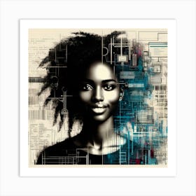 Afro-American Woman With Technology Art Print