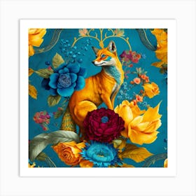 Fox And Flowers Art Print