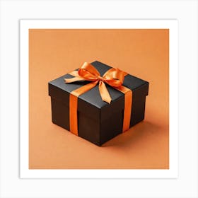 Black Gift Box With Orange Ribbon 1 Art Print