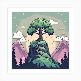 Tree On Top Of Mountain 12 Art Print