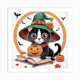 Cute Cat Halloween Pumpkin (63) Art Print