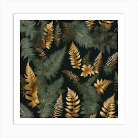 Golden and green leaves of fern 1 Art Print