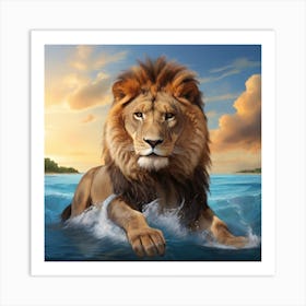 Lion In The Ocean Art Print