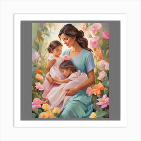 Mother And Daughter Painting Art Print