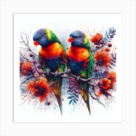 A Pair Of Rainbow Lorikeet Birds 1 Art Print