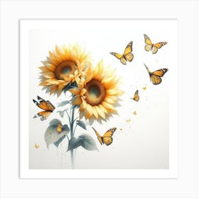 Radiant Sunflowers and Butterflies Gracefully 2 Art Print