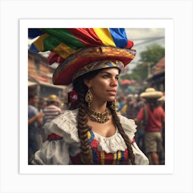 Woman In Mexican Hat Art Print