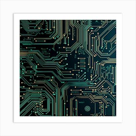 Pine Green Circuit Board Pattern Art Print