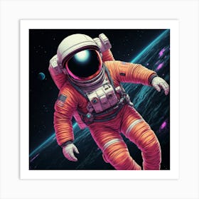 Default A Neon Drawing Of An Astronaut Floating In Space Digit 0 1 Art Print