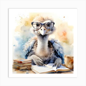 Ostrich Reading Book Art Print