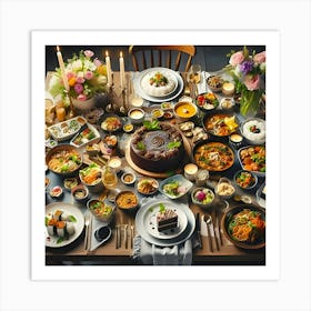 A Beautiful Image Of Table With Different Dishes 6 Art Print